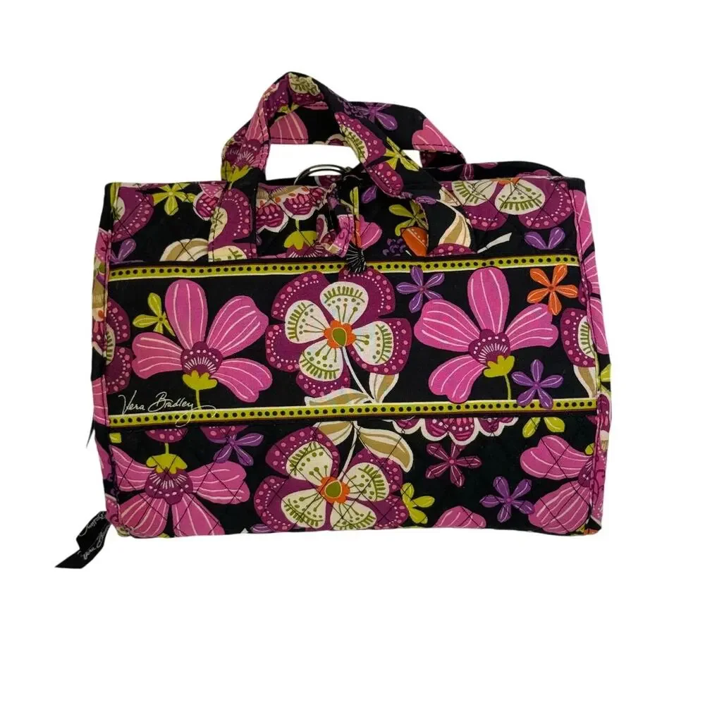 Vera Bradley Travel Bag Flutterby Pink Purple Black Hanging Accessory Carryall